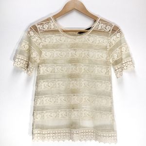 Zara | Crochet Lace Cream Short Sleeve Blouse Small